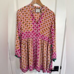 Gold & Silver Paris Pink Geometric Print Mini Dress Boho Pockets T2 M 6-8